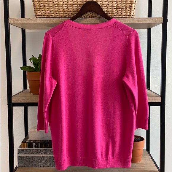 NWT, Talbots 3/4 Sleeve Bright Pink Cardigan, 14W Petite - Picture 6 of 7
